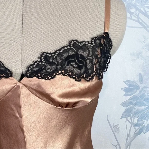 Victoria’s Secret Gold Bronze Silky Satin Lace Trim Teddy Romper Playsuit XS